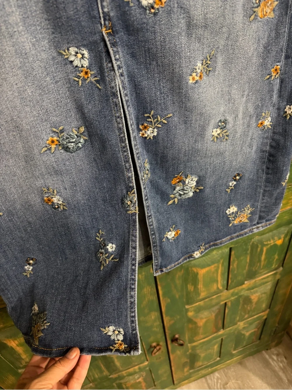 Free People Driftwood Piper Floral Embroidered Denim Midi Skirt - 27